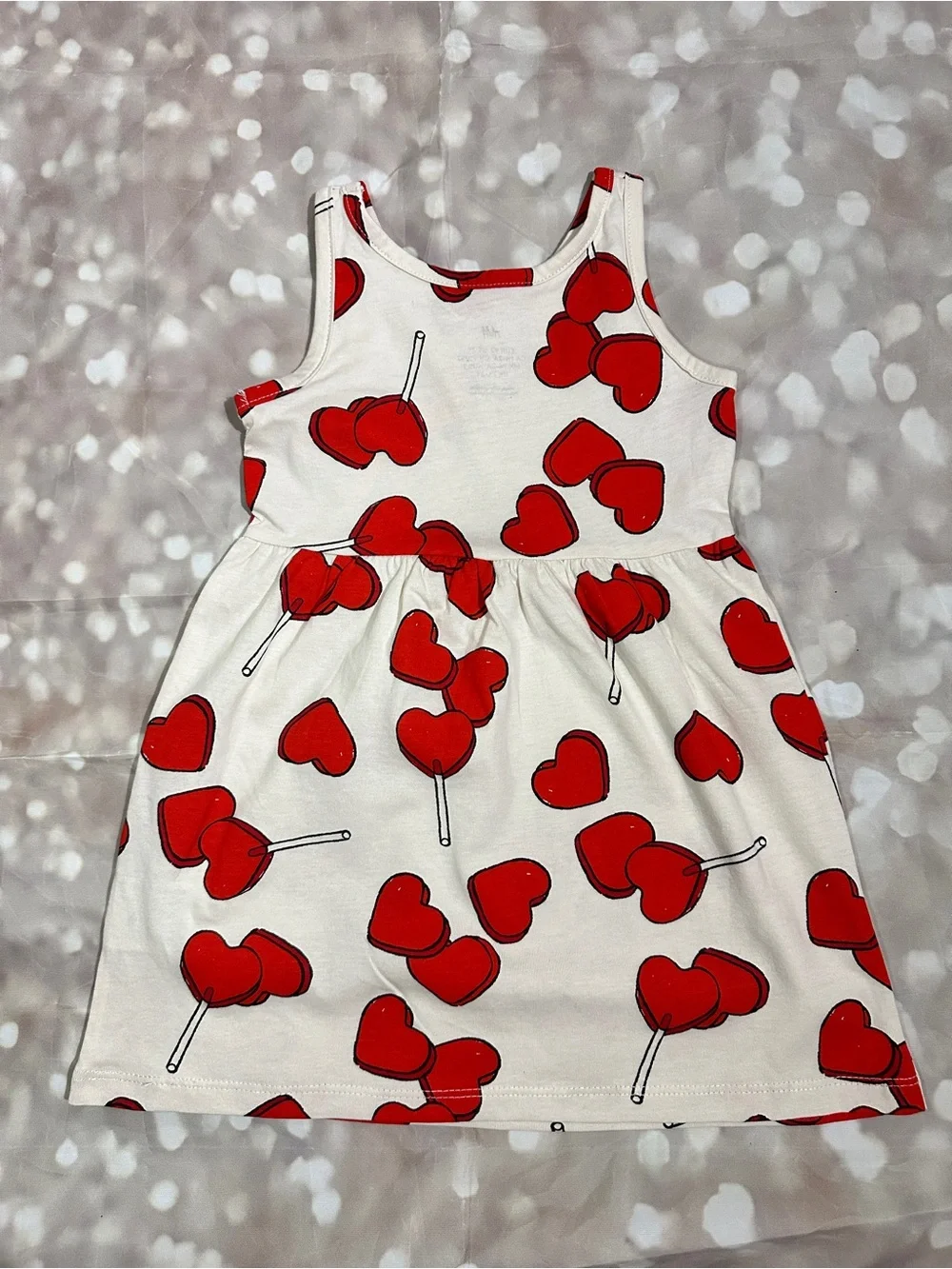 H&M White Tank Dress with Red Heart Lollipop Print